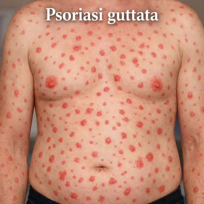 Lesioni a goccia tipiche della psoriasi guttata sul tronco