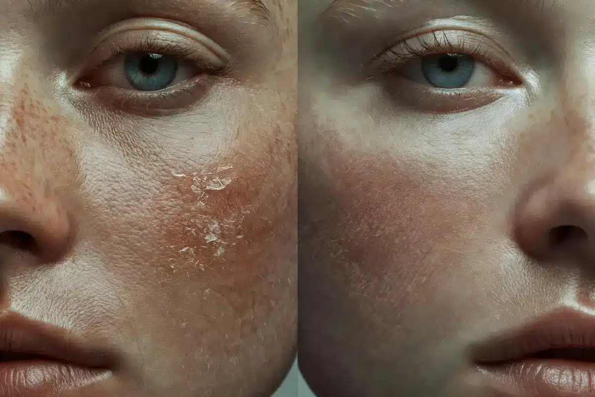 pelle secca e pelle disidratata nella stessa foto