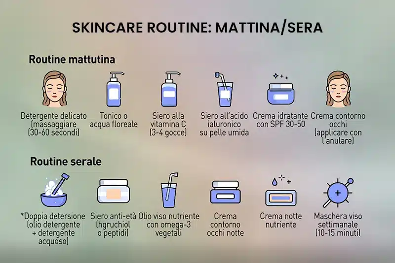 infografica con skicare routine mattino e sera